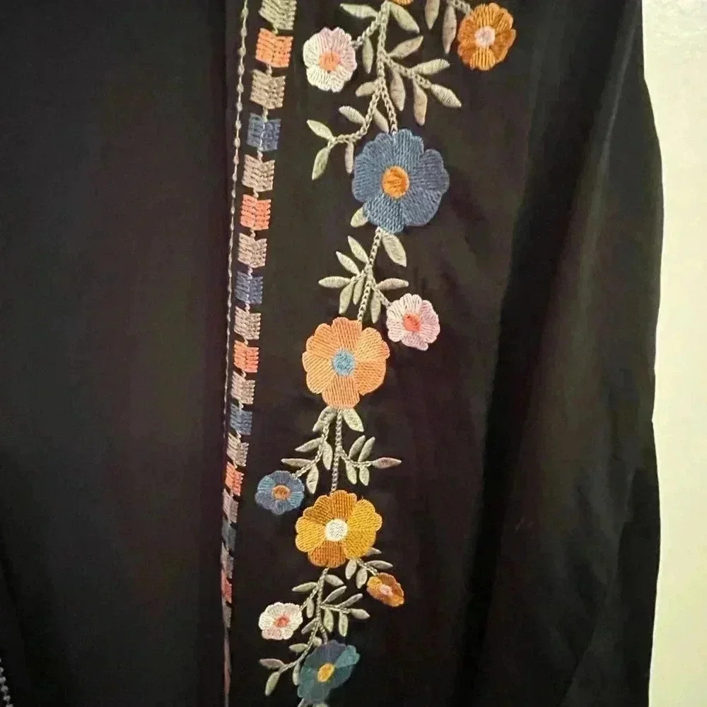 Boho kimono black with embroidered flowers 1X Entro - Picture 2 of 4